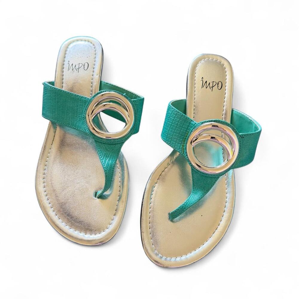Turquoise teal wedge sandals with